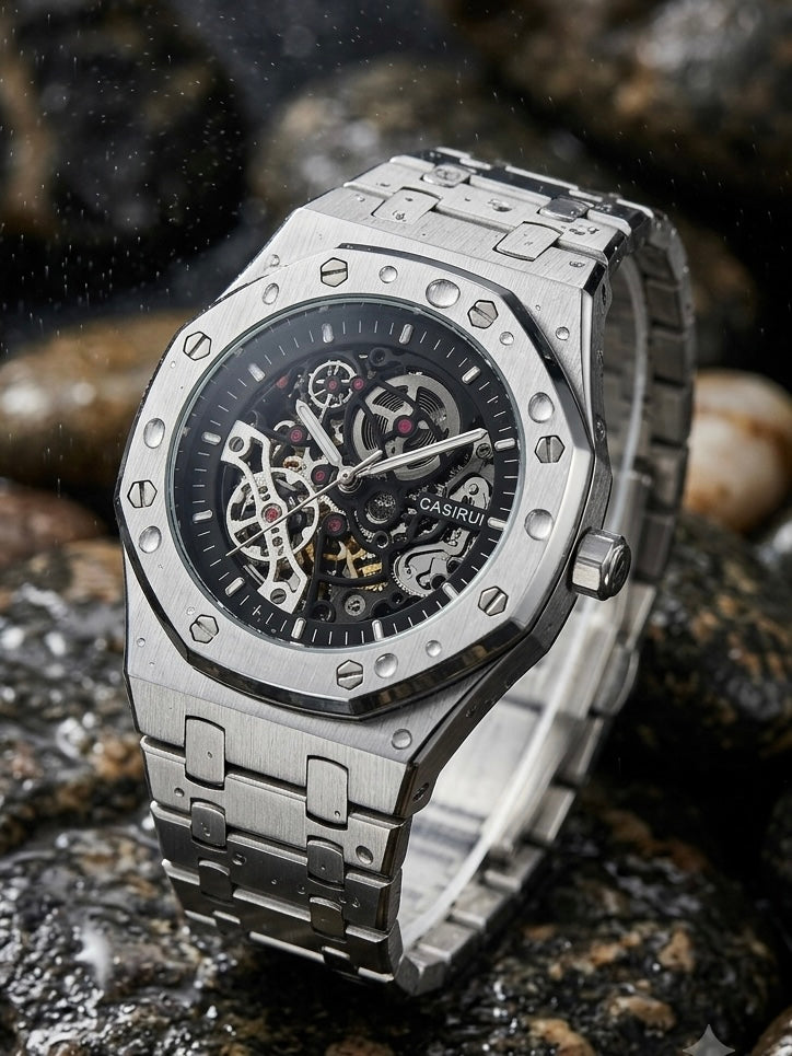 Aurex Skeleton Steel Automatic Watch