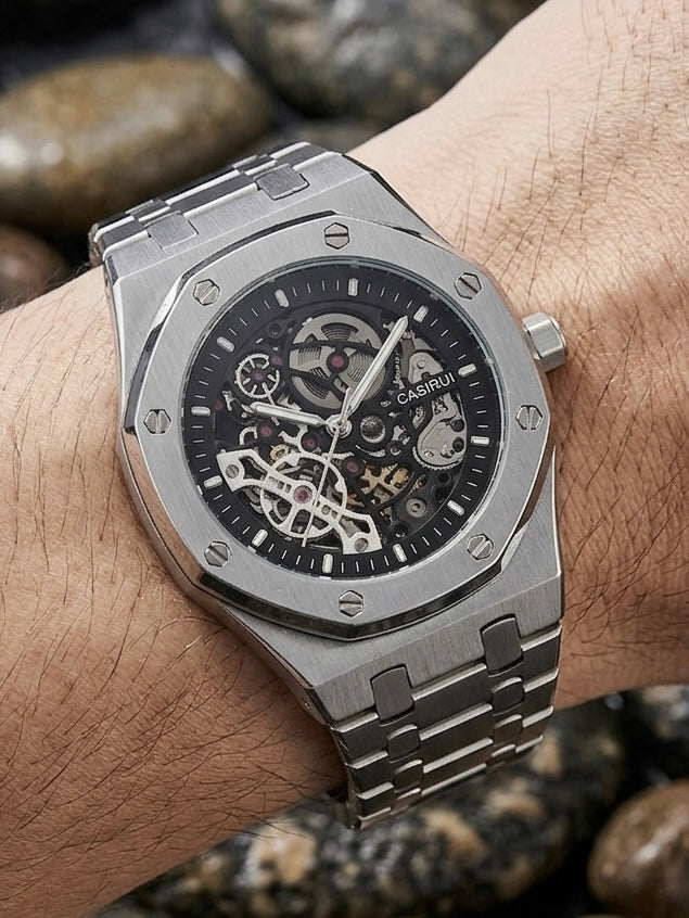 Aurex Skeleton Steel Automatic Watch